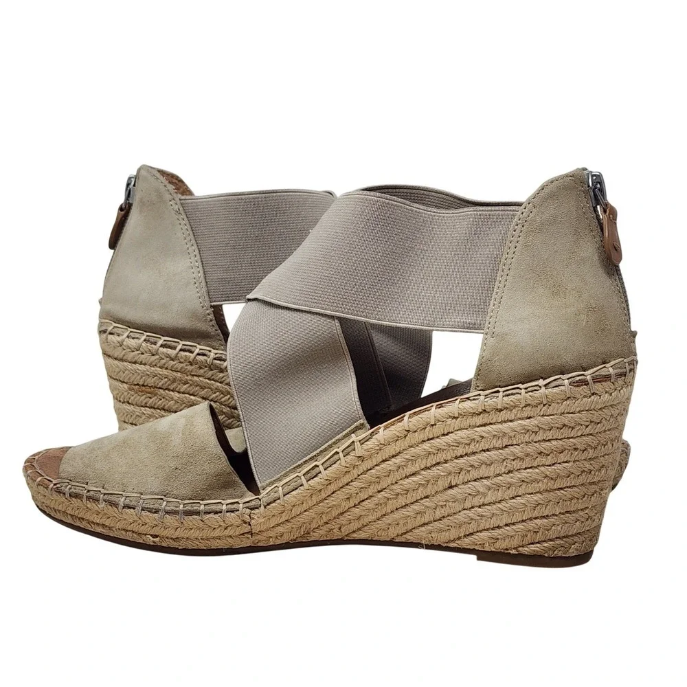 Gentle Souls Wedge Sandals 9 Womens‎ Taupe Colleen Espadrille Elastic Suede Boho
